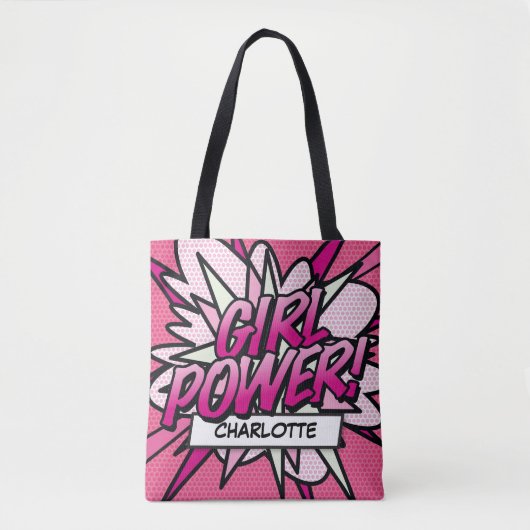 Personalisiertes GIRL POWER Comic Rosa Tasche (Vorderseite)