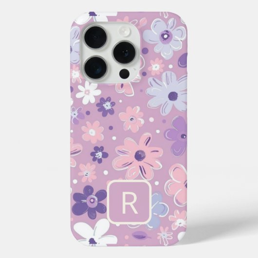 Personalisiertes Girl-Purple-Blumenmuster Case-Mate iPhone Hülle (Rückseite)