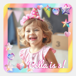 Personalisiertes Girl's Birthday Foto Quadratischer Aufkleber