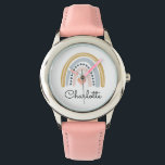Personalisiertes Girl's Boho Wasserfarbe Regenboge Armbanduhr<br><div class="desc">Eine niedliche personalisierte Uhr mit Aquarellregenbogen,  rosa Herz und Ihrem Namen. Ein tolles Geschenk für Mädchen.</div>