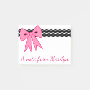 Personalisiertes Girl's Retro Pink Bow Notes Gesch Post-it Klebezettel
