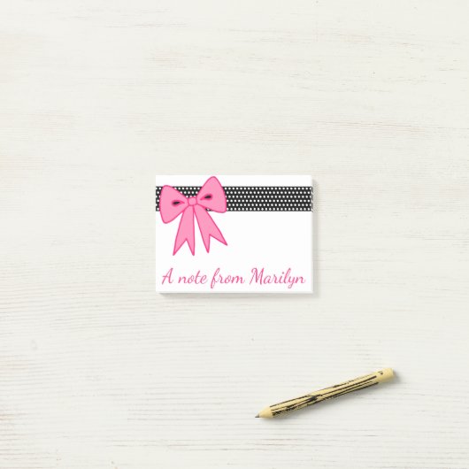 Personalisiertes Girl's Retro Pink Bow Notes Gesch Post-it Klebezettel (Auf Schreibtisch)
