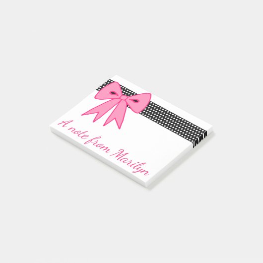 Personalisiertes Girl's Retro Pink Bow Notes Gesch Post-it Klebezettel (angewinkelt)