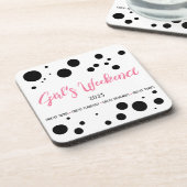 Personalisiertes Girl's Weekend Pink Dotted Getränkeuntersetzer (Linke Seite)
