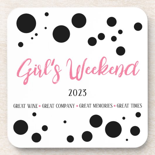 Personalisiertes Girl's Weekend Pink Dotted Getränkeuntersetzer (Vorderseite)