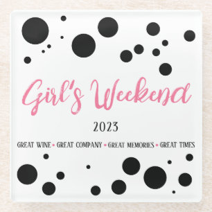 Personalisiertes Girl's Weekend Pink Dotted Glasuntersetzer