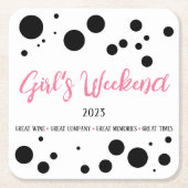 Personalisiertes Girl's Weekend Pink Dotted Rechteckiger Pappuntersetzer (Vorderseite)