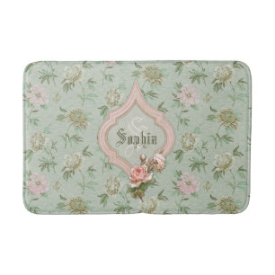 Personalisiertes Girly Chic-Grün und rosa Blumen Badematte