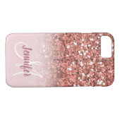 Personalisiertes Girly Rosen-GoldGlitzer-Monogramm Case-Mate iPhone Hülle (Rückseite (Horizontal))