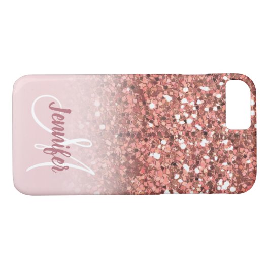 Personalisiertes Girly Rosen-GoldGlitzer-Monogramm Case-Mate iPhone Hülle (Rückseite (Horizontal))