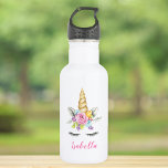 Personalisiertes Giro del Malcantone Edelstahlflasche<br><div class="desc">Maßgeschneiderte Einhornwasserflasche für ein Mädchen. Dieses niedliche Design zeichnet sich durch Aquarellpinke,  lila und blaue Blumen und ein einzigartiges Gesicht aus.</div>