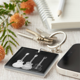 Personalisiertes Gitarrenmuster schwarz und weiß Schlüsselanhänger