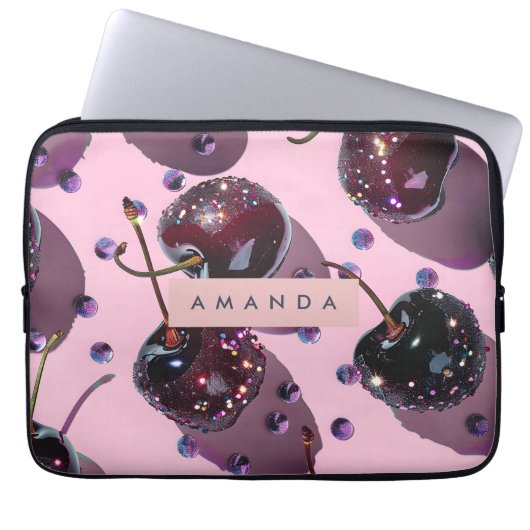 Personalisiertes Glam Glitzer Kirsch Design Laptopschutzhülle (Vorderseite)
