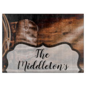 Personalisiertes Glass Cutting Cowboy Stiefel Barn Schneidebrett (Vorderseite)