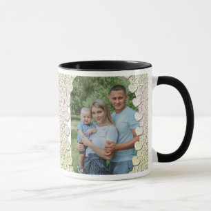 Personalisiertes Glitter-Foto mit dekorativen Herz Tasse