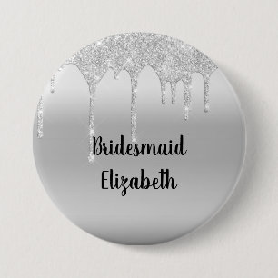 Personalisiertes Glitter-Silber-Brautjungfer-Tropf Button