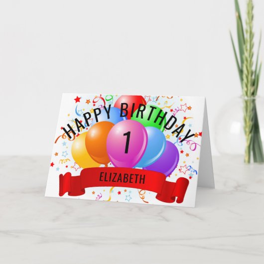 Personalisiertes Glück 1. Geburtstag Karte (Vorderseite)