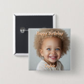 Personalisiertes Glück Geburtsname und Foto Button (Vorne & Hinten)