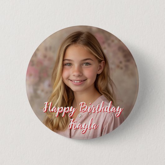 Personalisiertes Glück Geburtsname und Foto Button (Vorderseite)