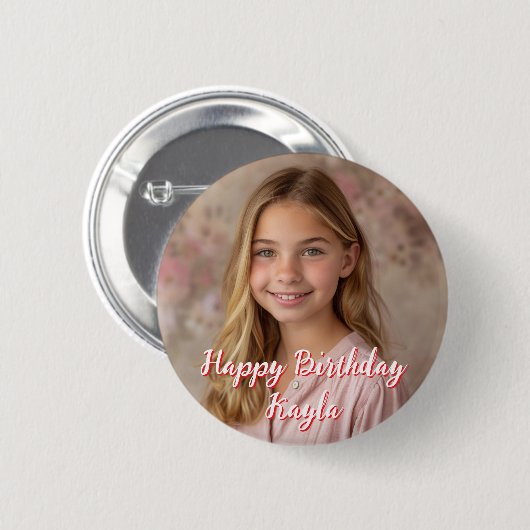Personalisiertes Glück Geburtsname und Foto Button (Vorne & Hinten)
