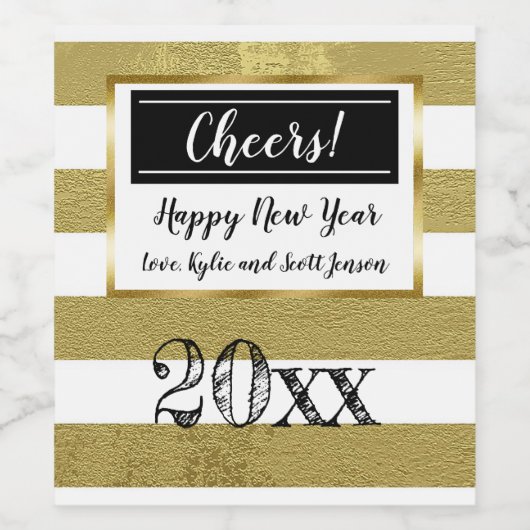 Personalisiertes Glück im neuen Jahr - Gold und Bl Weinetikett (Einzelnes Label)