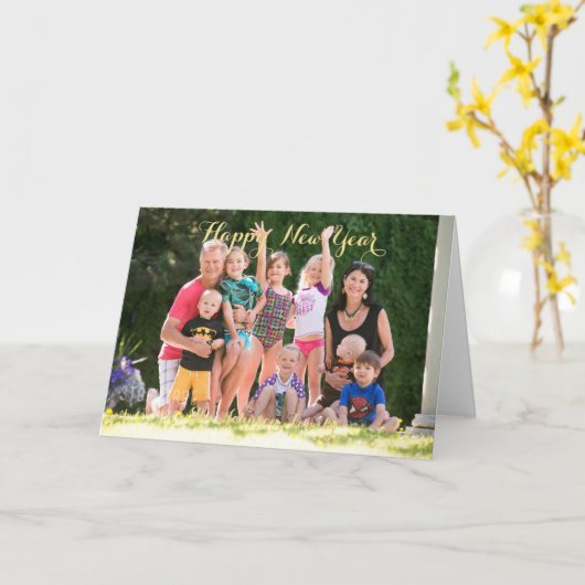Personalisiertes Glück Neujahr Familie Foto Gruß Karte (Gelbe Blume)