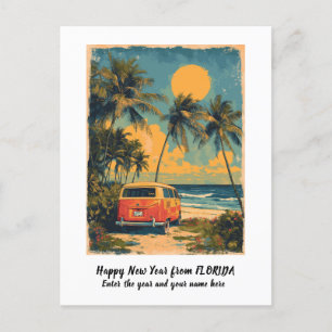 Personalisiertes Glück Neujahr Florida Palme Tree Feiertagspostkarte