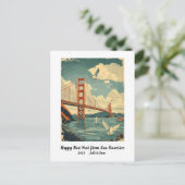 Personalisiertes Glück Neujahr San Francisco Feiertagspostkarte (Stehend Vorderseite)