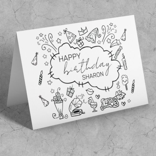 Personalisiertes Glück zum Geburtstag Doodle Art Karte