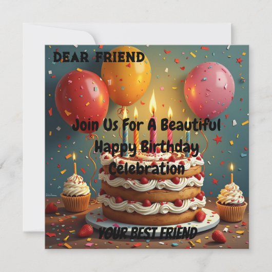 Personalisiertes Glück zum Geburtstag Einladung (Vorderseite)