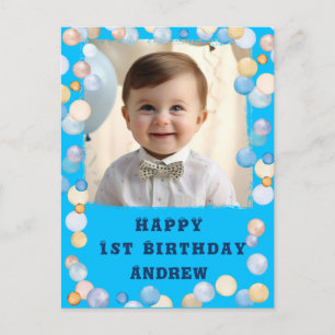 Personalisiertes Glückliches 1. Geburtstag Mit Fot Postkarte