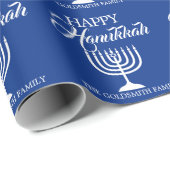Personalisiertes GLÜCKLICHES CHANUKKA-Blau Menorah Geschenkpapier (Rolleneckpunkt)