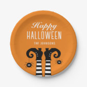 Personalisiertes glückliches Halloween Hexenfüßche Pappteller (Vorderseite)