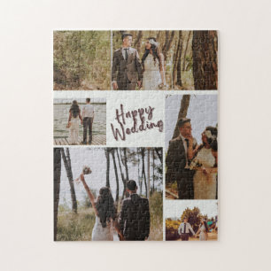 Personalisiertes glückliches Hochzeitsfoto-Collage Puzzle