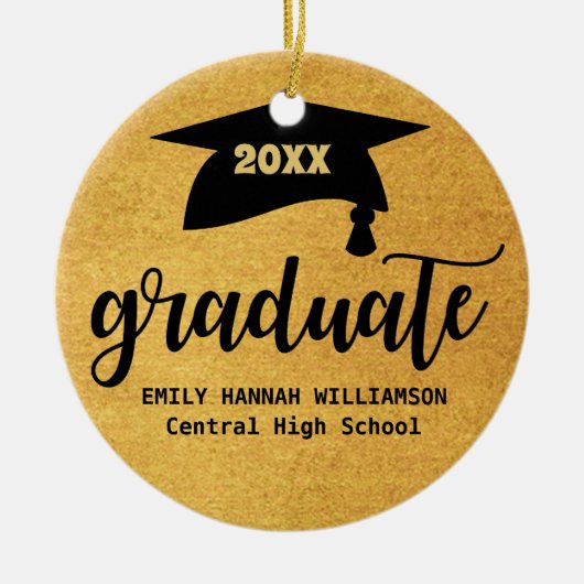 Personalisiertes Gold Abschluss Mortboard Keramik Ornament (Vorne)