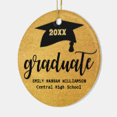 Personalisiertes Gold Abschluss Mortboard Keramik Ornament (Links)