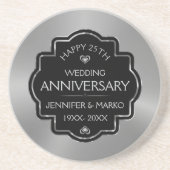 Personalisiertes Gold & Black 25. Hochzeitstag Getränkeuntersetzer (Vorne)