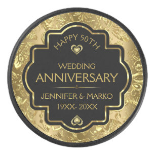 Personalisiertes Gold & Black 50 Jahre Hochzeit Eishockey Puck