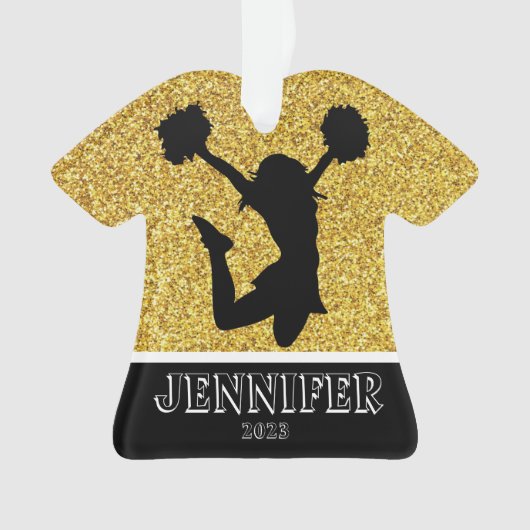Personalisiertes Gold & Black Cheerleader Ornament (Vorderseite)