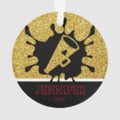 Personalisiertes Gold & Black Cheerleader Ornament (Rückseite)