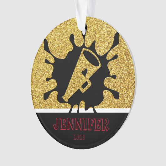 Personalisiertes Gold & Black Cheerleader Ornament (Vorderseite)