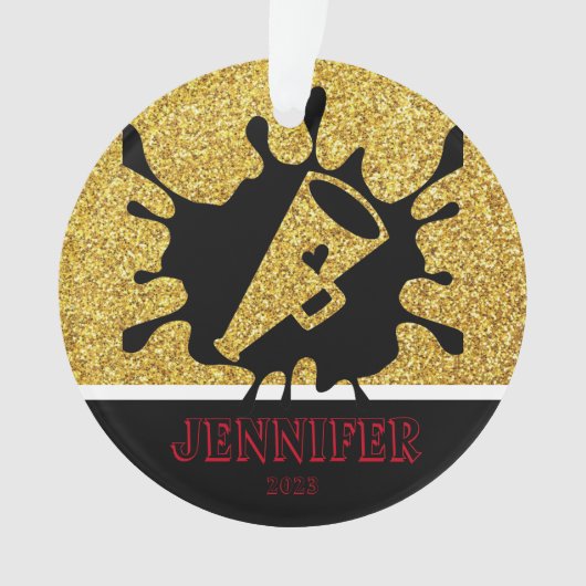 Personalisiertes Gold & Black Cheerleader Ornament (Vorderseite)