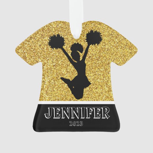 Personalisiertes Gold & Black Cheerleader Ornament (Rückseite)