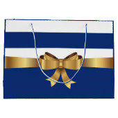 Personalisiertes Gold, blaue Streifen Golden BOW Große Geschenktüte (Rückseite)