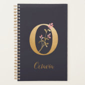 Personalisiertes Gold Blue Elegant Floral Monogram Planer (Vorderseite)