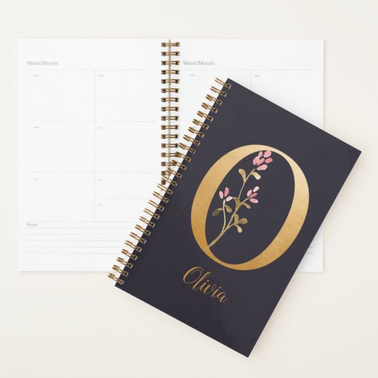 Personalisiertes Gold Blue Elegant Floral Monogram Planer (Anzeige)