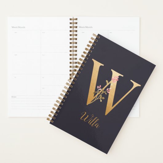 Personalisiertes Gold Blue Elegant Floral Monogram Planer (Anzeige)