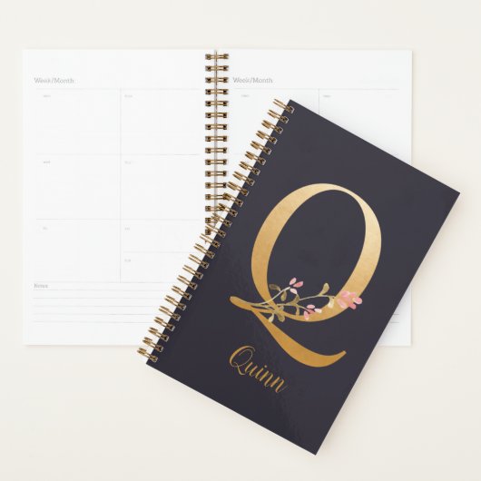 Personalisiertes Gold Blue Elegant Floral Monogram Planer (Anzeige)