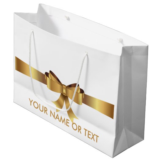 Personalisiertes Gold BOW ELEGANT WHITE Große Geschenktüte (Vorderseite Schrägansicht)