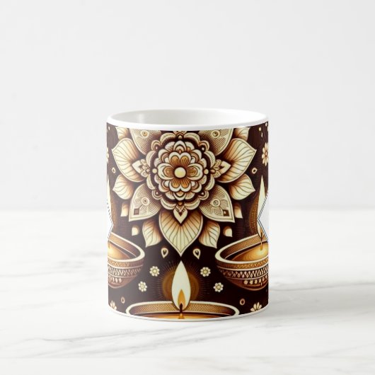 Personalisiertes Gold & Bronze Diwali Diyas & Rang Kaffeetasse (Mittel)
